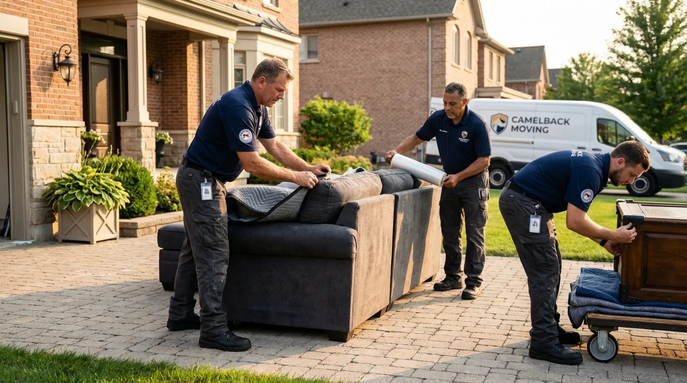 Large estate moving crew wrapping furniture in Cutler, CA